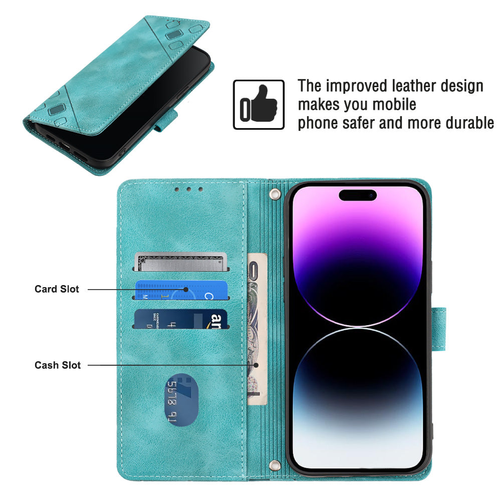 PT005 YB Imprinting Series-7 for iPhone 15 Pro Max Wallet Phone Case PU Leather Stand Cover with Shoulder Strap - Green PT005 YB Imprinting Series-7 for iPhone 15 Pro Max Wallet Phone Case PU Leather Stand Cover with Shoulder Strap - Green